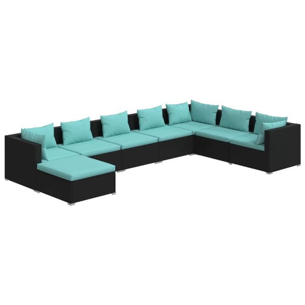 vidaXL 8-delige Loungeset met kussens poly rattan zwart