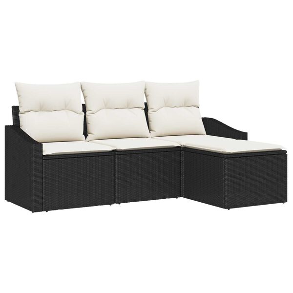 vidaXL Bankstel met kussen 4 pcs Zwart poly rattan