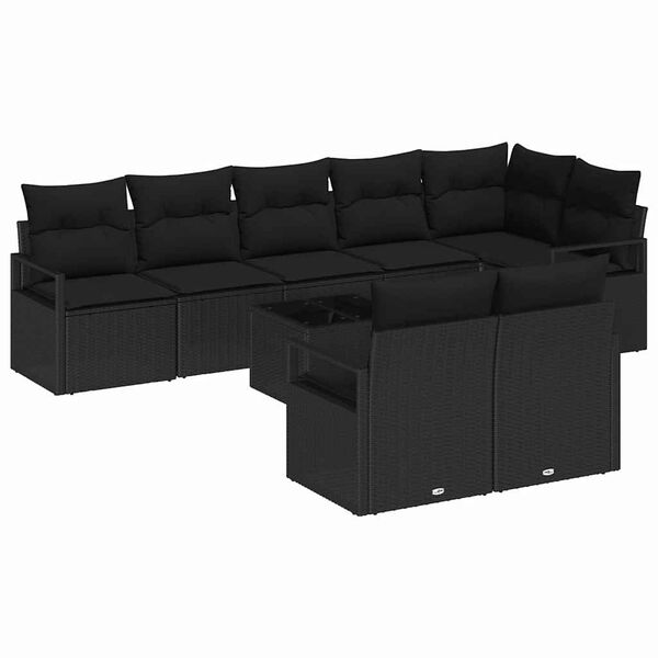 vidaXL Bankstel met kussen 9 pcs Zwart poly rattan