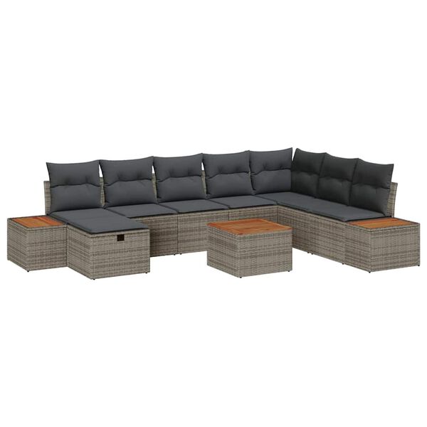 vidaXL Tuin Sofa Set met kussen 9 pcs Grijs Poly riet