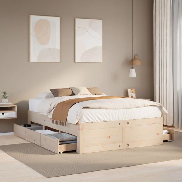 vidaXL Bedframe zonder matras met lades massief grenenhout 140x190 cm