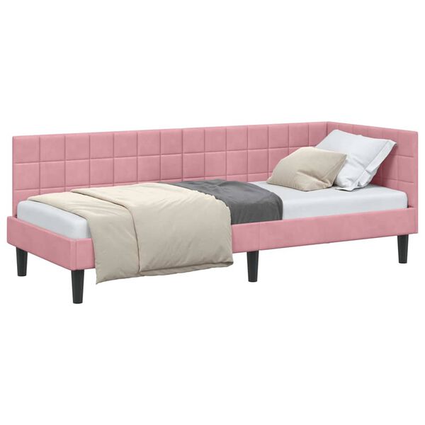 vidaXL Hoekbedframe met hoofdeinde Roze 80 cm x 200 cm Fluweel