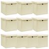 vidaXL Opbergboxen met deksel 10 st 32x32x32 cm stof cr&egrave;mekleurig