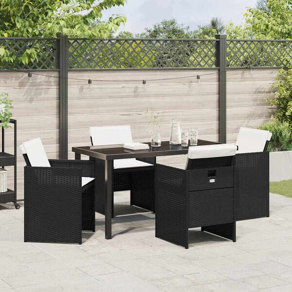 vidaXL Tuin eettafelset 5 pcs Zwart poly rattan