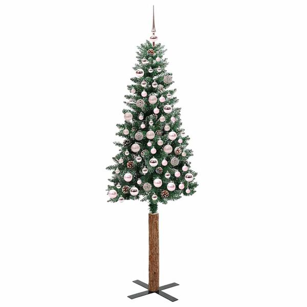 vidaXL Slanke Kerstboom Groen en Wit 180 cm PVC en massief dennenhout