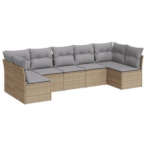 vidaXL 7-delige Loungeset met kussens poly rattan beige