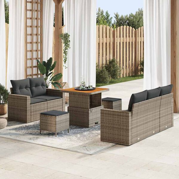 vidaXL Tuin Sofa Set 8 pcs Grijs Poly rattan en gepoedercoat staal