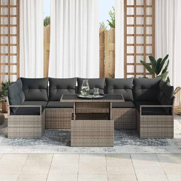 vidaXL Tuin Sofa Set met kussen 8 pcs Grijs poly rattan