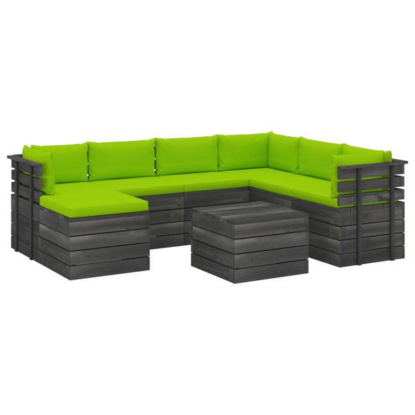 vidaXL 8-delige Loungeset pallet met kussens massief grenenhout