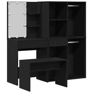 vidaXL Make-up tafel set met LED 4 st Zwart Eiken Bewerkt hout