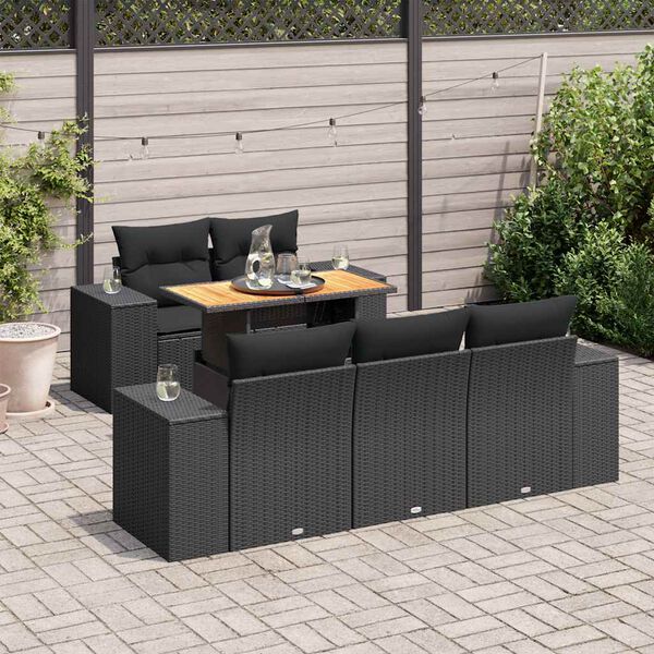 vidaXL 6-delige Loungeset met kussens poly rattan zwart