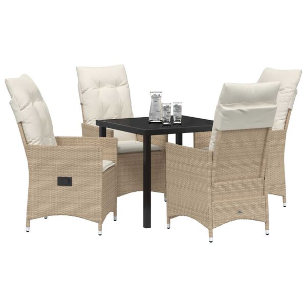 vidaXL Tuin eettafelset met kussen 5 pcs Beige poly rattan