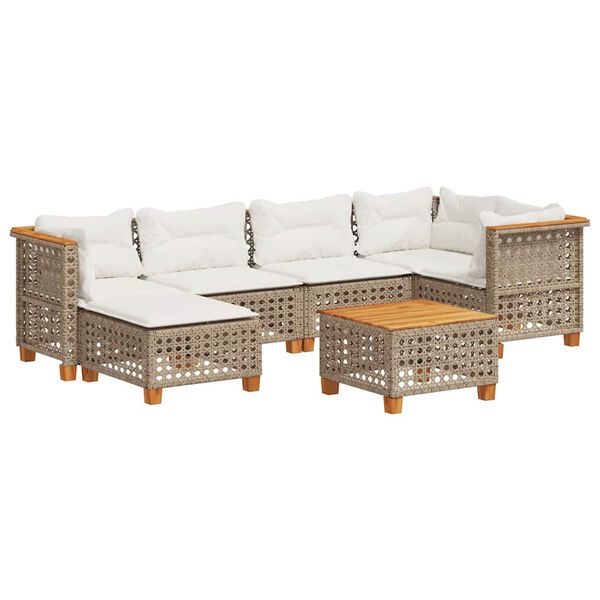 vidaXL 7-delige Loungeset met kussens poly rattan beige