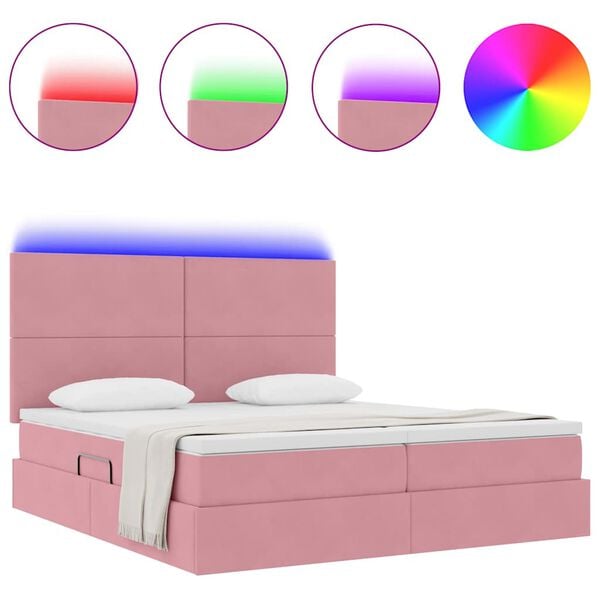 vidaXL Bed met LED-striplichten met opslag Roze 180 x 200 cm Fluweel