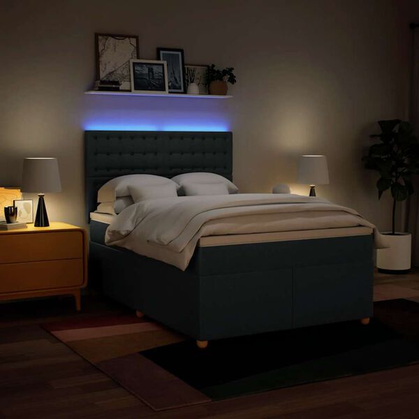 vidaXL Boxspring met matras stof blauw 140x190 cm