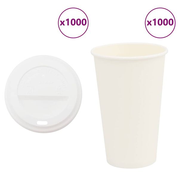 vidaXL Papieren koffiekopjes met deksel 1000 st 16oz 400 ml
