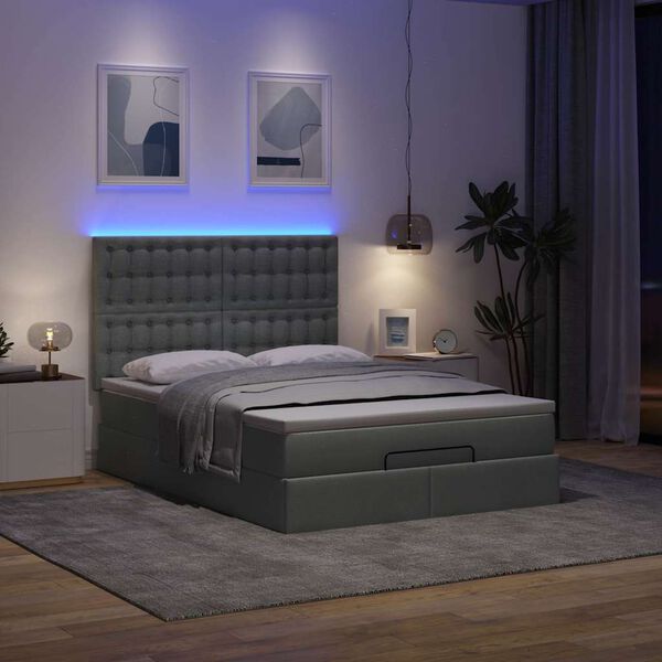 vidaXL Ottoman bed met matras en LED's 140x200cm stof donkergrijs