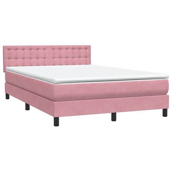 vidaXL Boxspring met matras fluweel roze 140x210 cm