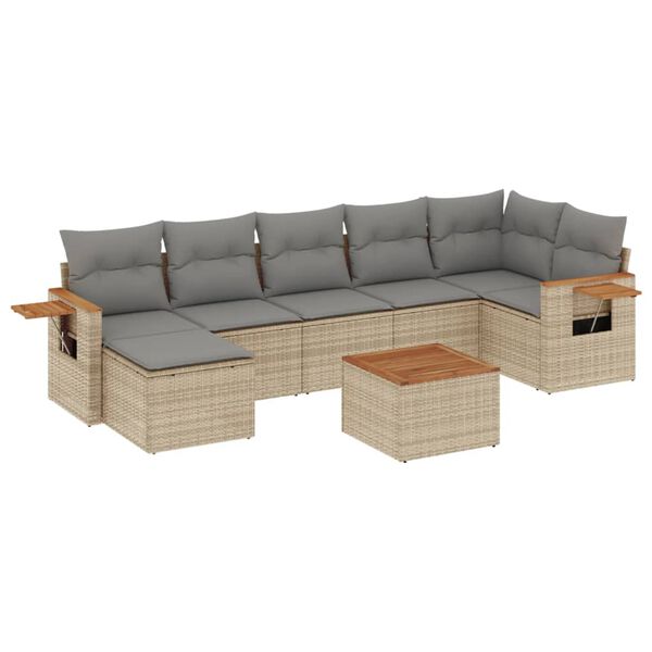 vidaXL 8-delige Loungeset met kussens poly rattan beige