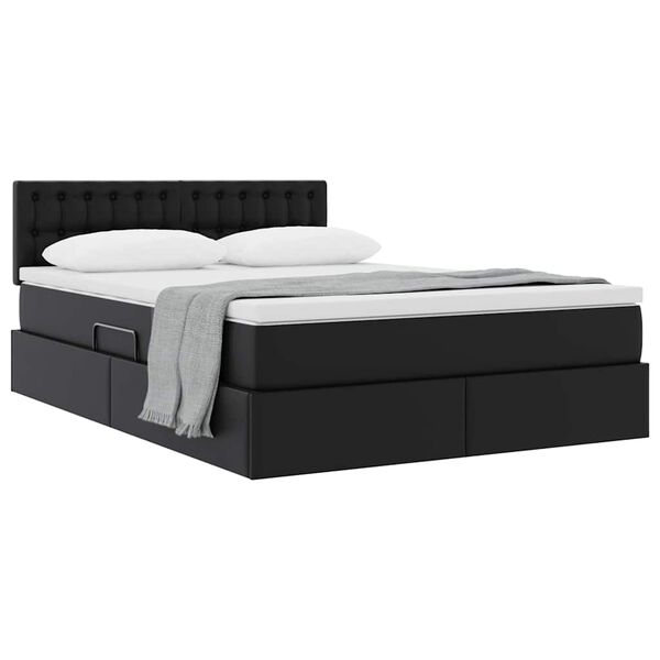 vidaXL Opslag bed met matras met matras Zwart 140 x 190 cm Nep Leer