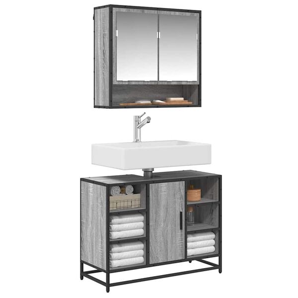 vidaXL Wastafelkast 80x33x60 cm bewerkt hout grijs sonoma eikenkleurig