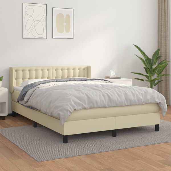 vidaXL Boxspring met matras kunstleer cr&egrave;mekleurig 140x190 cm