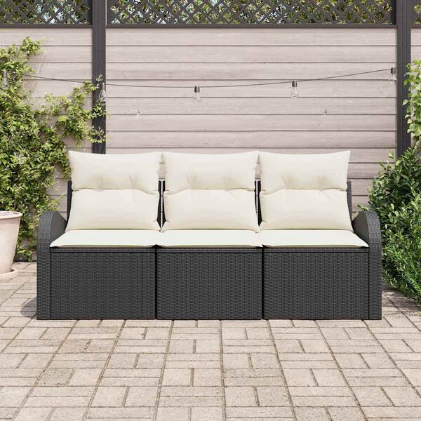 vidaXL Tuin Sofa Set met kussen 3 pcs Zwart en wit Poly riet
