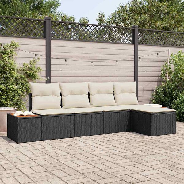 vidaXL Tuin Sofa Set met kussen 5 pcs Zwart en Cr&egrave;me Poly Rattan