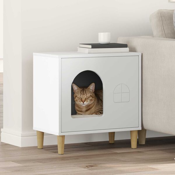 vidaXL Kattenhuis Wit 51 x 30 x 52 cm Bewerkt hout