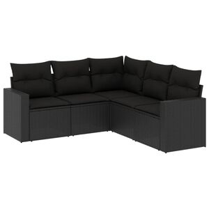 vidaXL 5-delige Loungeset met kussens poly rattan zwart