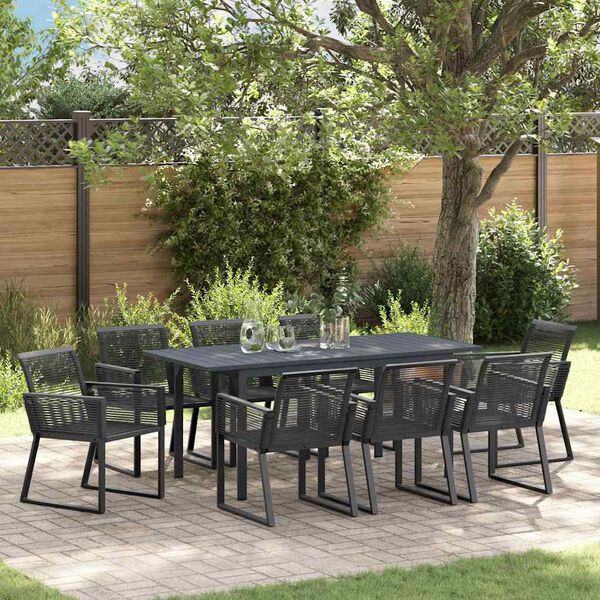 vidaXL Tuin eettafelset 9 pcs Zwart poly rattan