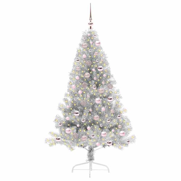 vidaXL Kunstmatig Voorverlicht Kerstboom met 300 LED Zilver 180 cm PET