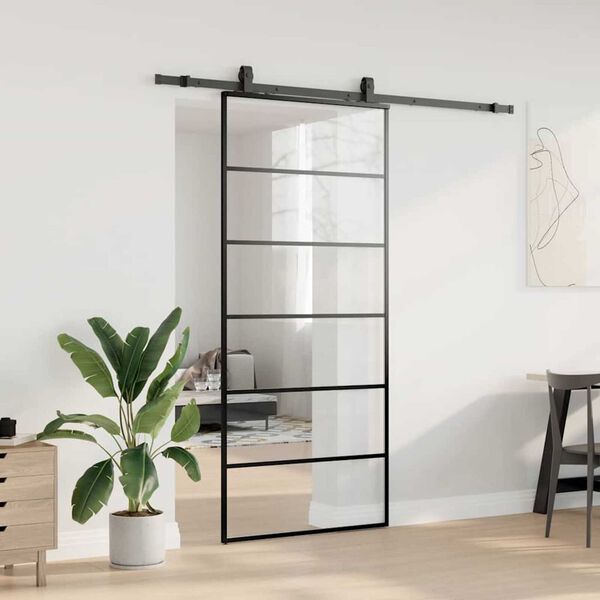 vidaXL Schuifdeur met beslagset 90x205 cm ESG glas zwart