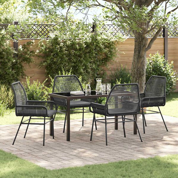 vidaXL Tuin eettafelset met kussen 5 pcs Zwart poly rattan
