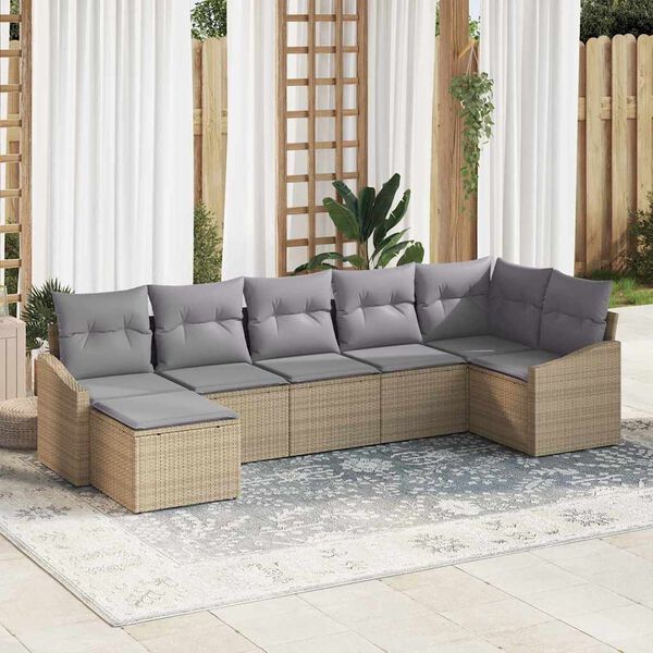 vidaXL Tuin Sofa Set met kussen 7 pcs Beige en Licht Grijs poly rattan
