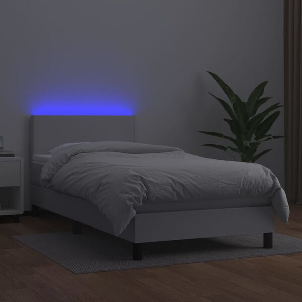 vidaXL Boxspring met matras en LED kunstleer wit 100x200 cm