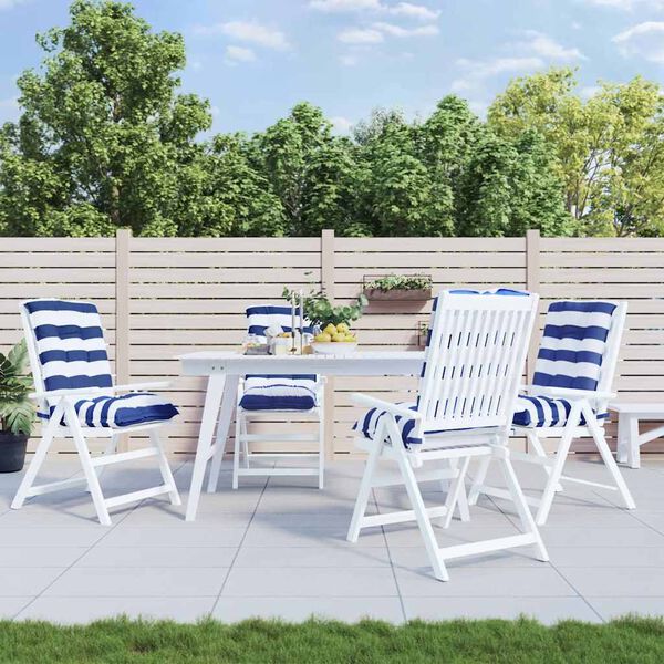 vidaXL Stoelkussens 4 st lage rug gestreept oxford stof wit en blauw