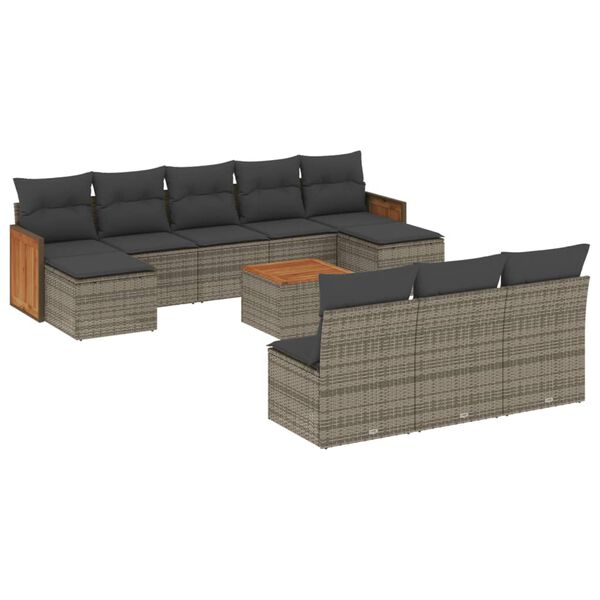 vidaXL 11-delige Loungeset met kussens poly rattan grijs