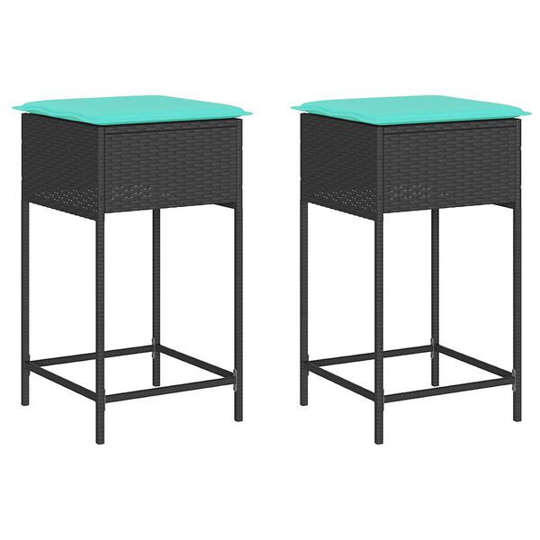 vidaXL Tuinbarkrukken met kussens 2 stuks zwart polyrotan