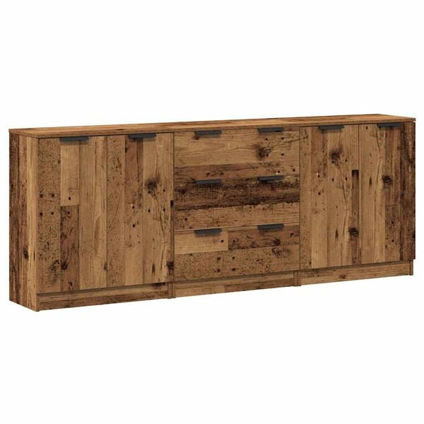 vidaXL Dressoirs 3 st 60x30x70 cm bewerkt hout oud houtkleurig