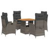vidaXL 5-delige Tuinset met kussens poly rattan grijs