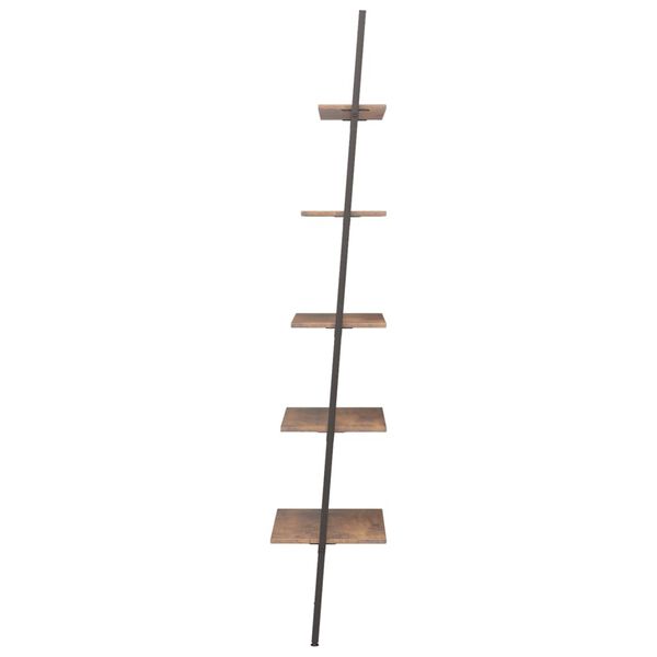 vidaXL Ladderrek met 5 schappen 64x34x185,5 cm donkerbruin en zwart