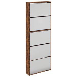vidaXL Schoenenkast met spiegel 5-laags 63x17x169,5 cm gerookt eiken