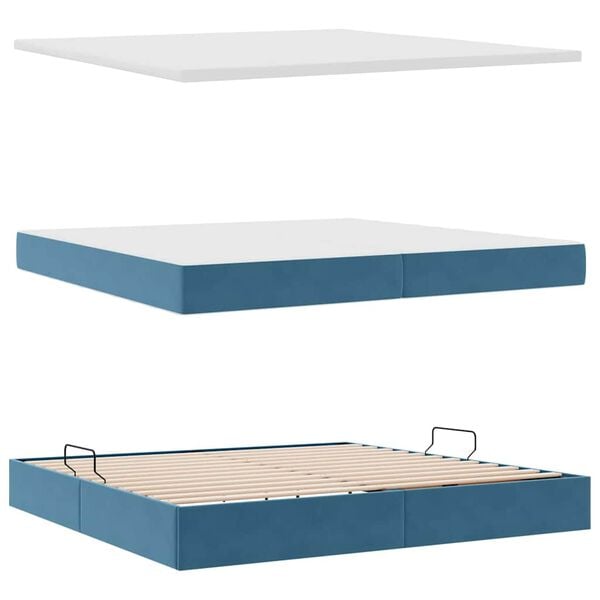 vidaXL Opbergbed met LED met matras Donkerblauw 200 x 200 cm Fluweel