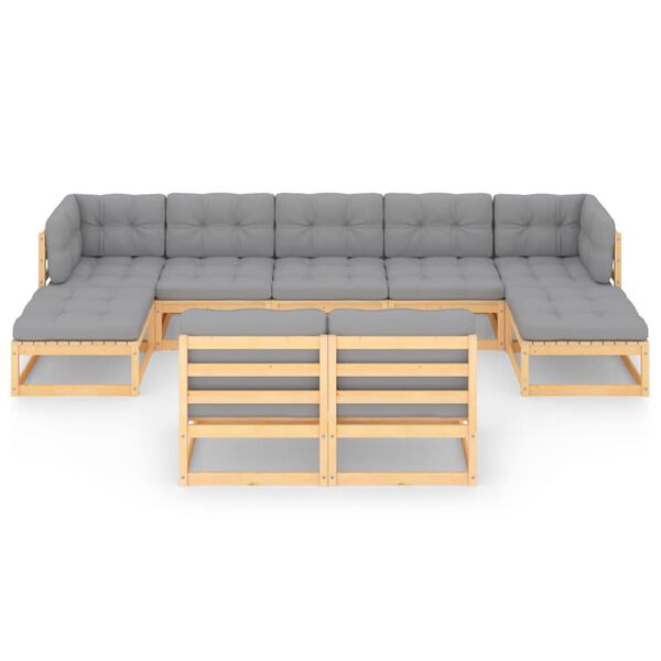 vidaXL 9-delige Loungeset met kussens massief grenenhout