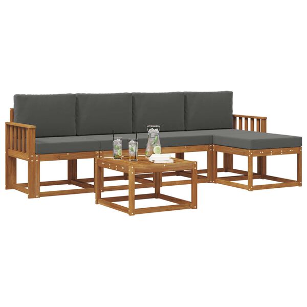 vidaXL Buiten bankenset met kussen 6 pcs Natuurlijk en Antraciet