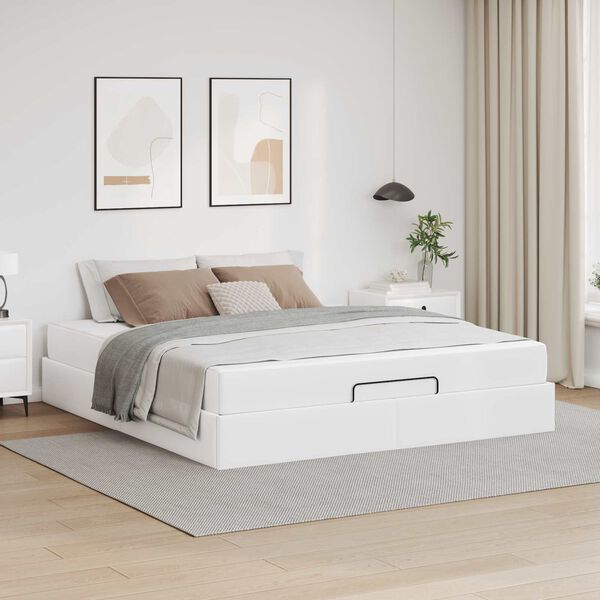 vidaXL Bedframe met matras met matras 2 pcs Wit PVC