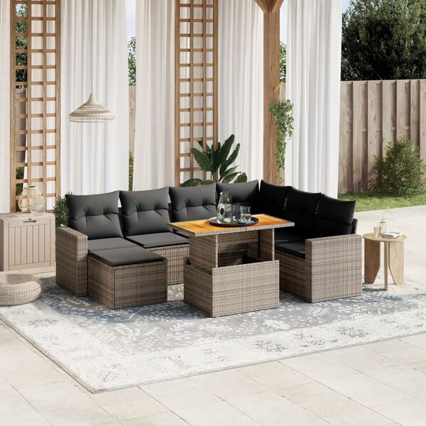 vidaXL 8-delige Loungeset met kussens poly rattan grijs