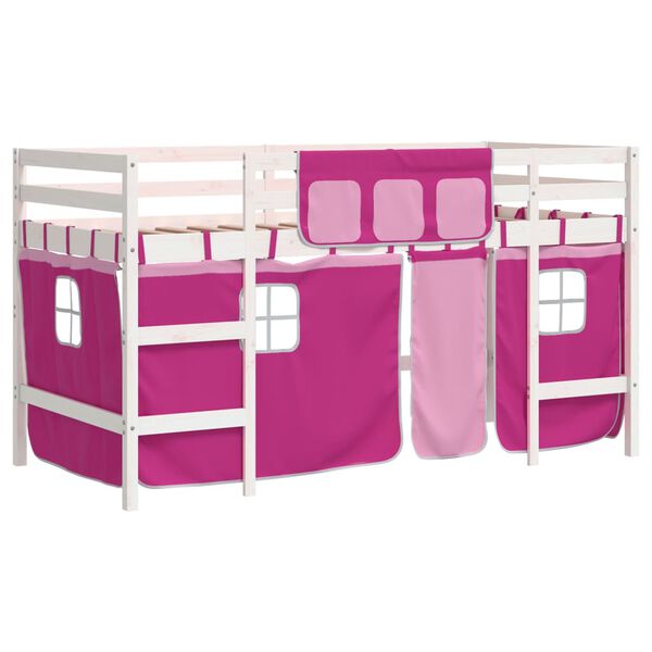 vidaXL Kinderhoogslaper met gordijnen 80x200 cm grenenhout roze