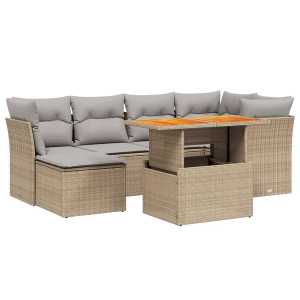 vidaXL 7-delige Loungeset met kussens poly rattan beige